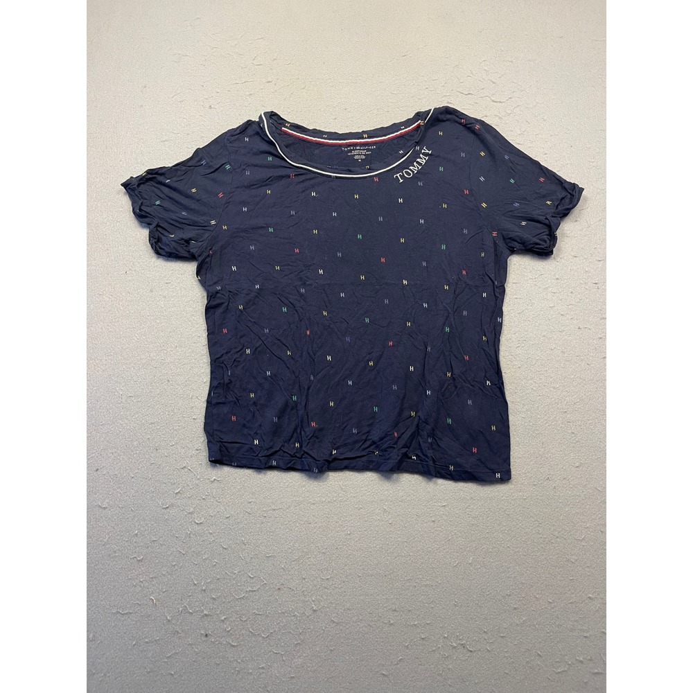 Tommy Hilfiger Sleepwear Top Cotton Blend Navy Monogram Medium Womens